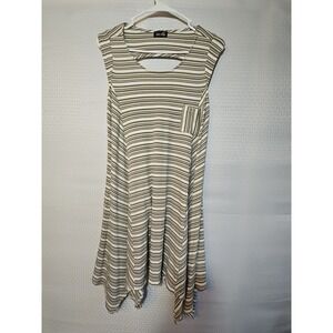 Dee Elle Women's Medium M hankerchief Dress, Green‎ Beige Striped Y2K USA
